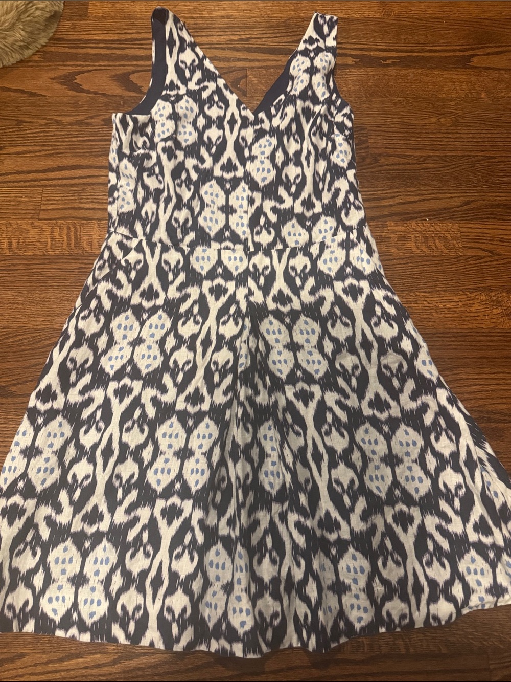 Gap Fit and Flare Linen and Cotton Blue Ikat Fabric in Size 10 Tall